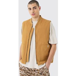 Mens Man Tab Zip Through Twill Gilet In Tan