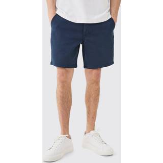 Mens Navy Fixed Waist Slim Fit Chino Shorts