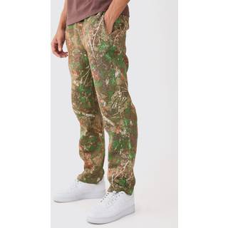 Mens Khaki Elasticated Waist Straight Leg Camo Tapestry Trouser