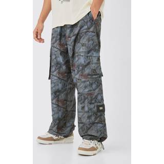 Mens Grey Elasticated Waist Camo Cargo Trousers