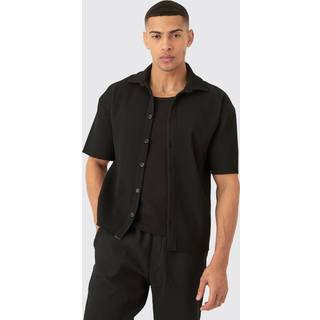 Mens Black Pleated Oversized Button Up Shirt