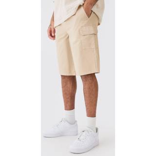 Mens Stone Longer Length Relaxed Fit Elasticated Waist Cargo Shorts