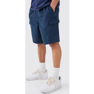 Mens Navy Relaxed Fit Elasticated Waist Cargo Shorts