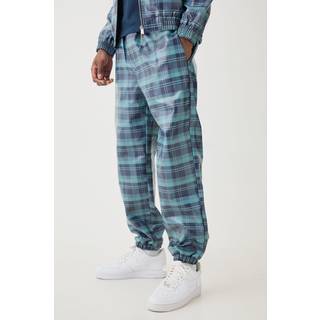 Mens Navy Elastic Waist Check Pu Parachute Trouser
