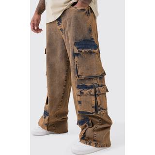 Mens Antique Wash Plus Baggy Fit Acid Wash Cargo Jeans