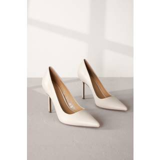 Next Bone White Leather Point Toe Court Shoes - EU 41 W (UK 7)