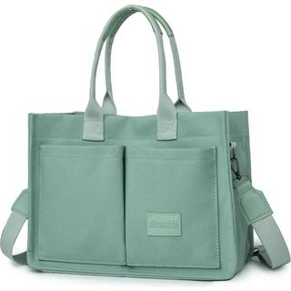 ZHMO Stor canvas-taske til kvinder med lommer - Laptop-arbejds taske, crossbody-/skuldertaske, rejsetaske