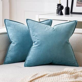 Miulee -pakke med 2 dekorativ fløjlkast Pudebetræk Soft Light Blue Pillow Cover Solid Square Pushion Taske til soveværelse Bil 18x 18 tommer 45x