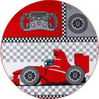 Kids Rund Børnetæppe Racerbil - Rød - 120x120 (Rund)