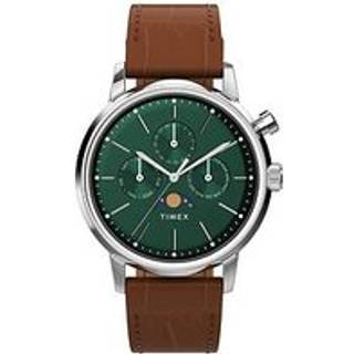 Timex Marlin Quartz Moon Phase Stainless Steel Case Green Dial Brown Leather Strap Men’s Watch TW2W51000