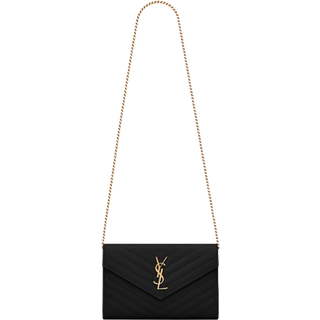 Saint Laurent Cassandre Envelope leather wallet on chain - black - One Size