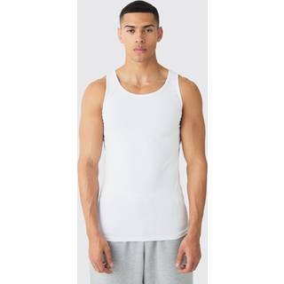 Mens White Basic Muscle Fit Vest
