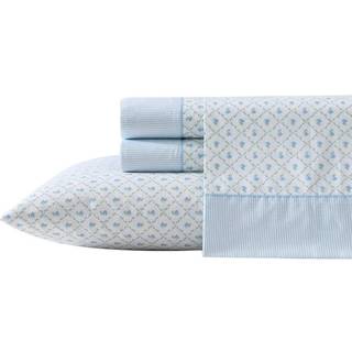 Laura Ashley - Lagenst ndbart Percale Bomuld Sengetj 200 trdantal Dyb lomme Chic boligindretning (Kate Blue Queen)