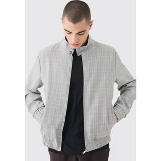 Mens Grey Check High Neck Zip Up Smart Bomber Jacket