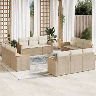 sofasæt til haven 12 dele med hynder polyrattan beige