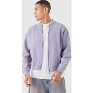 Mens Purple Oversized Boxy Acid Wash Jersey Bomber Jacket