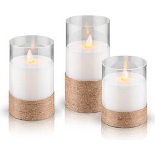 3-pak hvide LED vokslys i glas - Batteri, timerfunktion