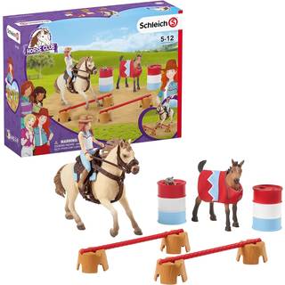 Schleich Horse Club western ridesæt med hest og rytter 72157 - med forhindringer, tønder og føl inkluderet