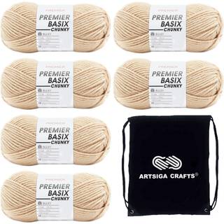 Premier Yarns Basix Chunky Tan 1145-05 (6-SKEINS-Samme farvestof) Chunky voluminøs #5 akrylgarn til hækling og strikning med projektpose