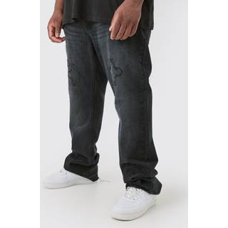 Mens Washed Black Plus Slim Rigid Flare Cross Applique Jeans