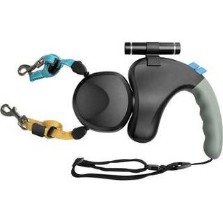 Benwis HA-DWL-2 dobbelt Indtrækkelig Hundesnor med LED-lommelygte - Sort