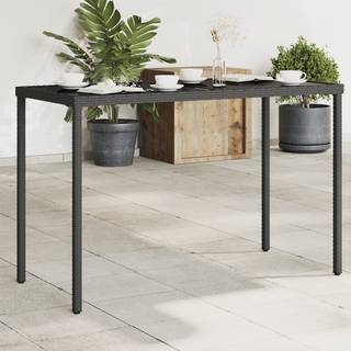 havebord med glastop 115x54x74 cm polyrattan sort