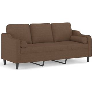 3-personers sofa med pyntepuder 180 cm stof brun