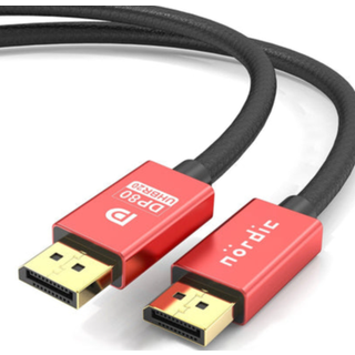NÖRDIC CERTIFICEREDE KABLER 50 cm VESA Certified nylon flettet Displayport 2.1 kabel DP80 UHBR20 80Gbps 16/10/8K60H 4K165/144Hz DSC1.2a HDR HDCP2.2 FreeSync G-Sync