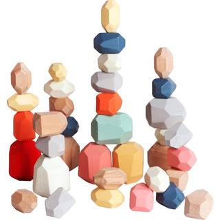 Bestamtoy 36 PCS Wooden Sortering Stabling Rocks Stones Sensory Toddler Toys Learning Montessori Leget?j Byggesten