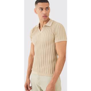 Mens Stone Muscle Fit Revere Ribbed Knit Polo