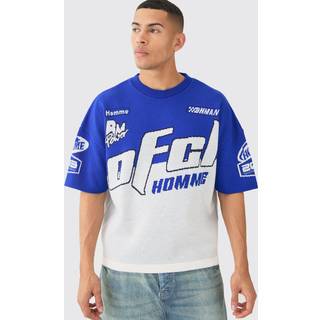 Mens Cobalt Oversized Moto Knitted T-shirt