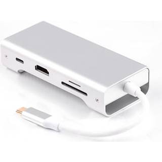 NÖRDIC 1 til 7 USB C Aluminium Docking Station 1xHDMI 4K 30Hz 1XRJ45 GIGA Ethernet 2XUSB 3,1 5GBP 1x USB C PD87W 1XSD / TF Kortlæser Sølv Sølv