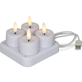 Cozzy fyrfadslys, 3D flamme, hvid, 4 stk, genopladelig
