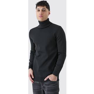 Mens Black Muscle Roll Neck Jumper