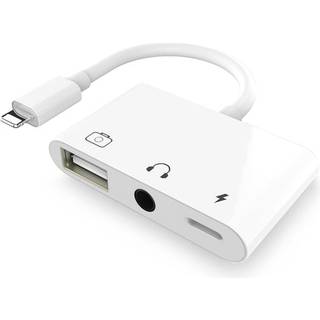 NÖRDIC Lightning adapter til 1xUSB En 1x3,5mm lyd og 1x Lightning White 10cm kabel
