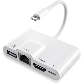 NÖRDIC Lightning adapter 1 til 4 porte 1xHDMI 1x RJ4510 / 100Mbps 1xUSB A 3.1 og 1 x Lightning opladningsport