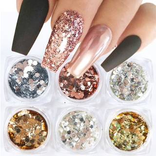 6 stk negle glitter glitter, Negle dekorationer
