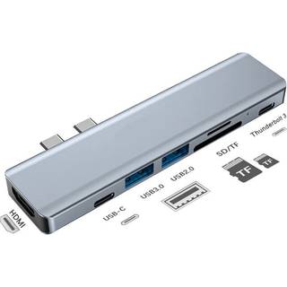 NÖRDIC 2 til 7 USB-C-dockingstation til MacBook Pro og Air 1xHDMI 4K30Hz 1xUSB-A 3.1 1xUSB-A 2.0 1xUSB-C 3.1 1xUSB-C 100W PD 1x SD/TF-kortlæser