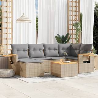 Sofasæt Til Haven 6 Dele Med Hynder Polyrattan Sort - beige og grå / Med bord