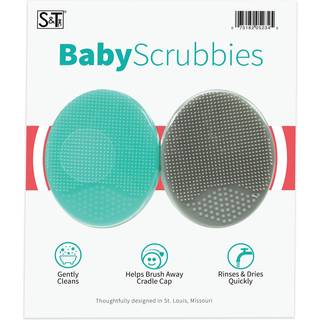 S&T INC. Eksfolierende og masserende vuggeh?tte-badeb?rster til babysilikone - 2 tommer x 2,5 tommer gr? og bl?gr?n 2 pakke