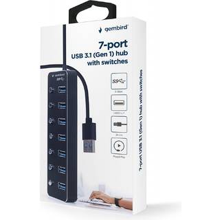Gembird - hub - with switches black - 7 ports USB hub - USB 3.2 - 7 ports - Sort