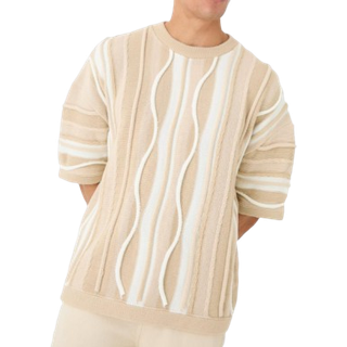 Mens Stone Oversized 3d Jacquard Knit T-shirt