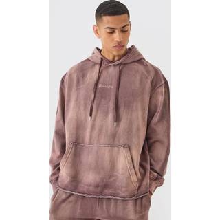Mens Chocolate Man Embroidery Oversized Sun Bleached Wash Hoodie