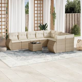 sofasæt til haven 10 dele med hynder polyrattan beige