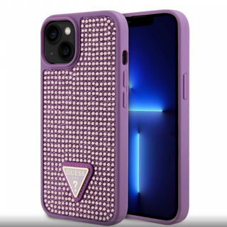 iPhone 15 Guess Rhinestones Triangle Metal Logo Cover - Lilla