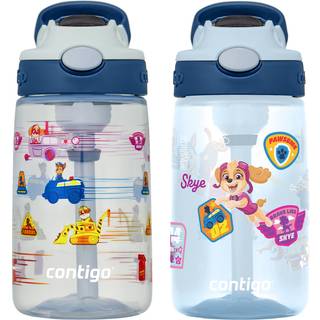 Contigo Paw Patrol Kids 14oz plast vandflasker aubrey design med spildt?t l?g silikone halm 2-pakke praktisk til rejse/hjem/skole brug opvaskemas