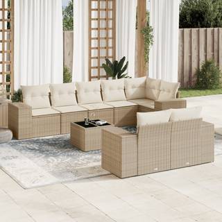 sofasæt til haven 9 dele med hynder polyrattan beige