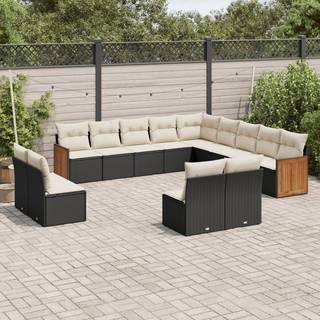 Sofasæt til haven 14 dele med hynder polyrattan Sort og cremefarvet, Uden bord