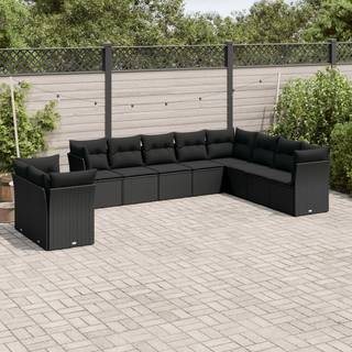 sofasæt til haven 10 dele med hynder polyrattan sort