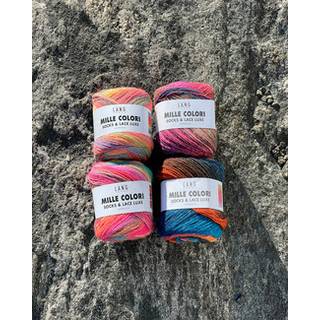 Mille colori socks og lace luxe garn fra Lang Yarns - Turkis/pink/gul/grøn